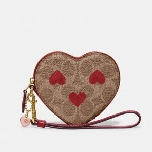Coach Heart Wristlet In Signature Canvas With Heart Print